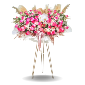 Standing flower Nalea Florist ORAVELLE 04 dengan rangkaian bunga segar untuk berbagai ucapan