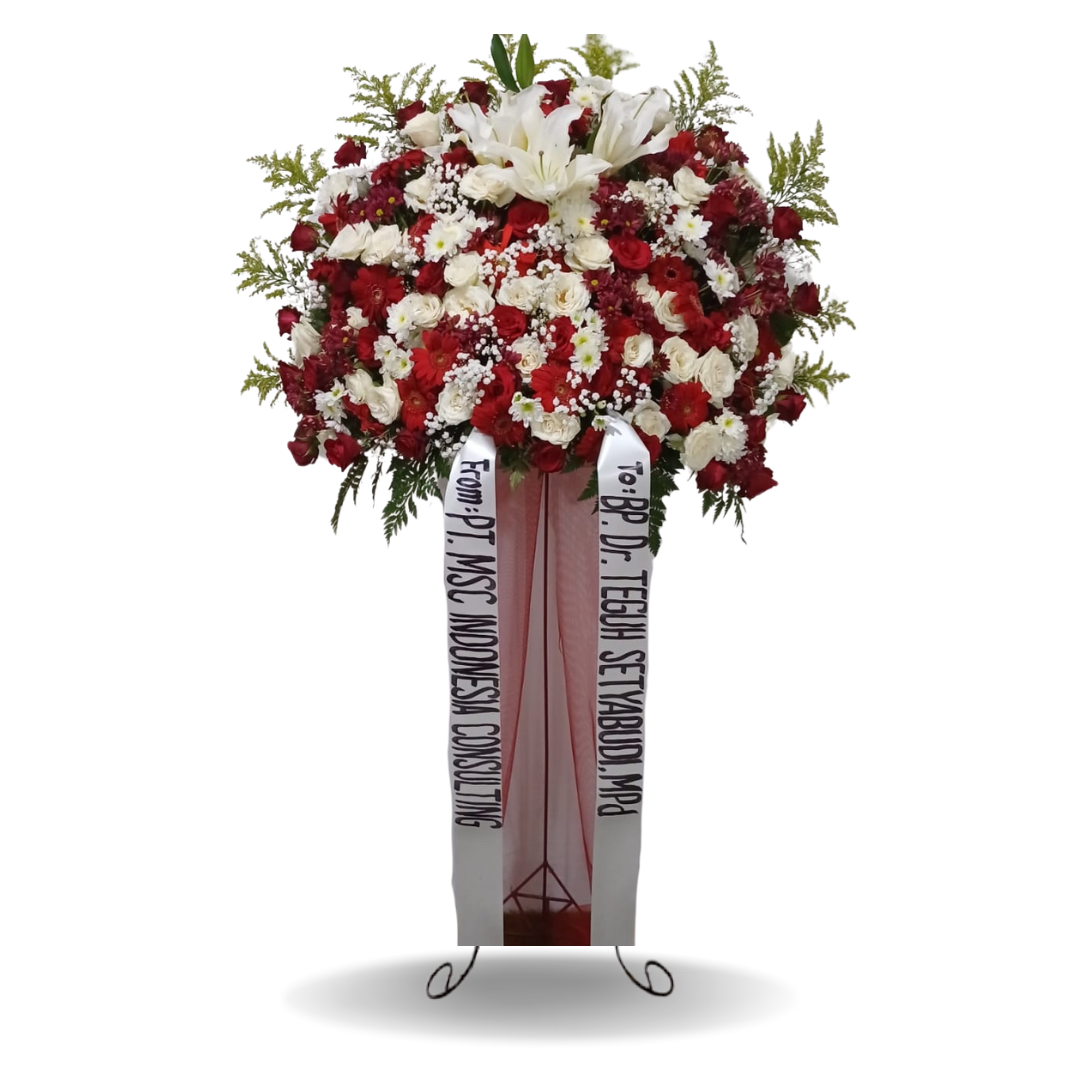Standing flower Nalea Florist ROSAVERA 21 dengan rangkaian bunga segar untuk berbagai ucapan