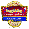 Karangan bunga papan Happy Wedding LAVENA 16 dengan rangkaian bunga segar