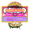 Karangan bunga papan Happy Wedding ARLENA 17 dengan rangkaian bunga segar