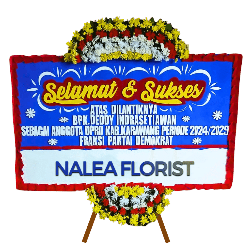 Karangan bunga papan selamat sukses SELENA 18 dengan rangkaian bunga segar