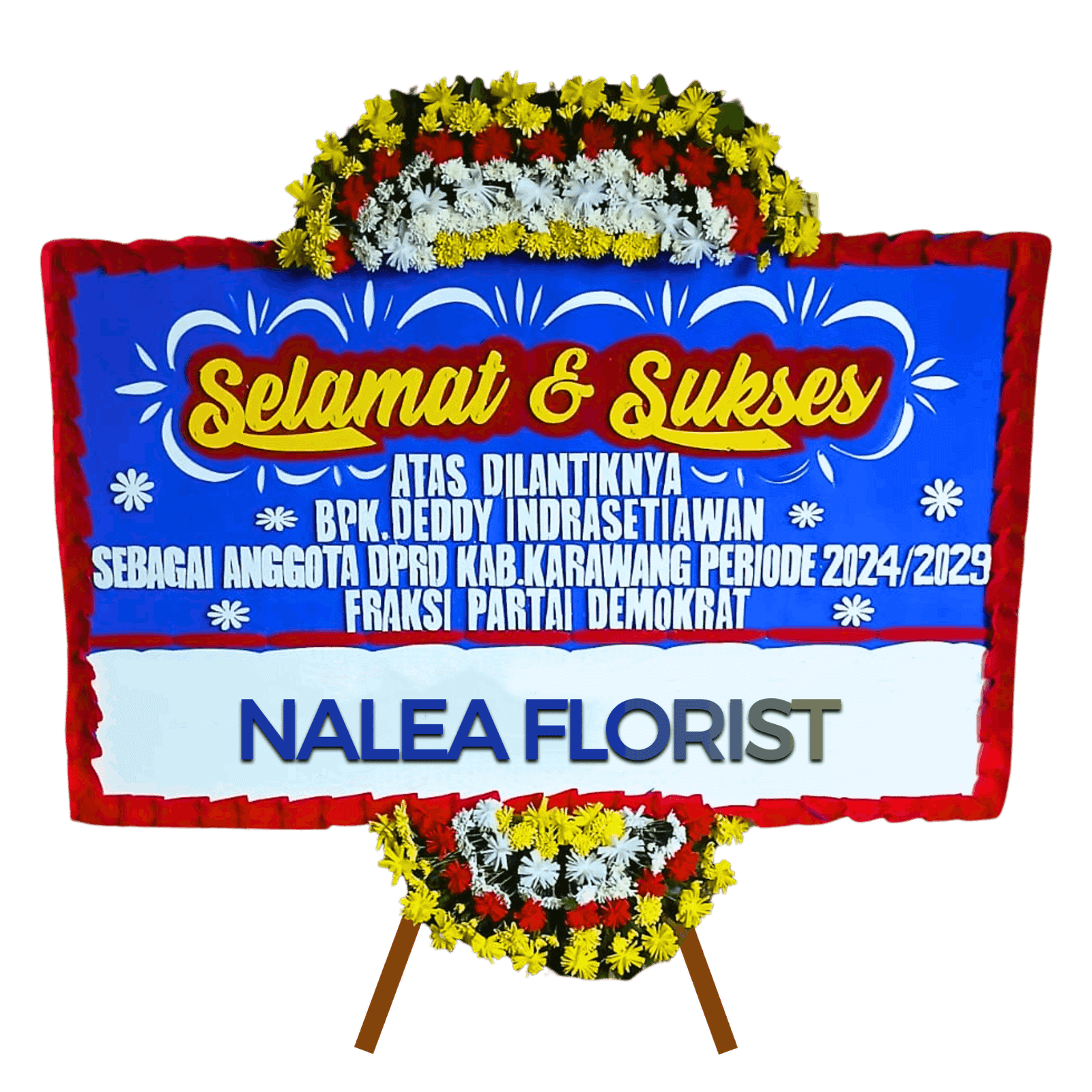Karangan bunga papan selamat sukses SELENA 18 dengan rangkaian bunga segar