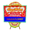 Karangan bunga papan Happy Wedding EVELYN 05 dengan rangkaian bunga segar