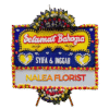 Karangan bunga papan Happy Wedding KAMILA 11 dengan rangkaian bunga segar