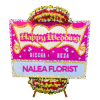 Karangan bunga papan Happy Wedding LAVINIA 12 dengan rangkaian bunga segar