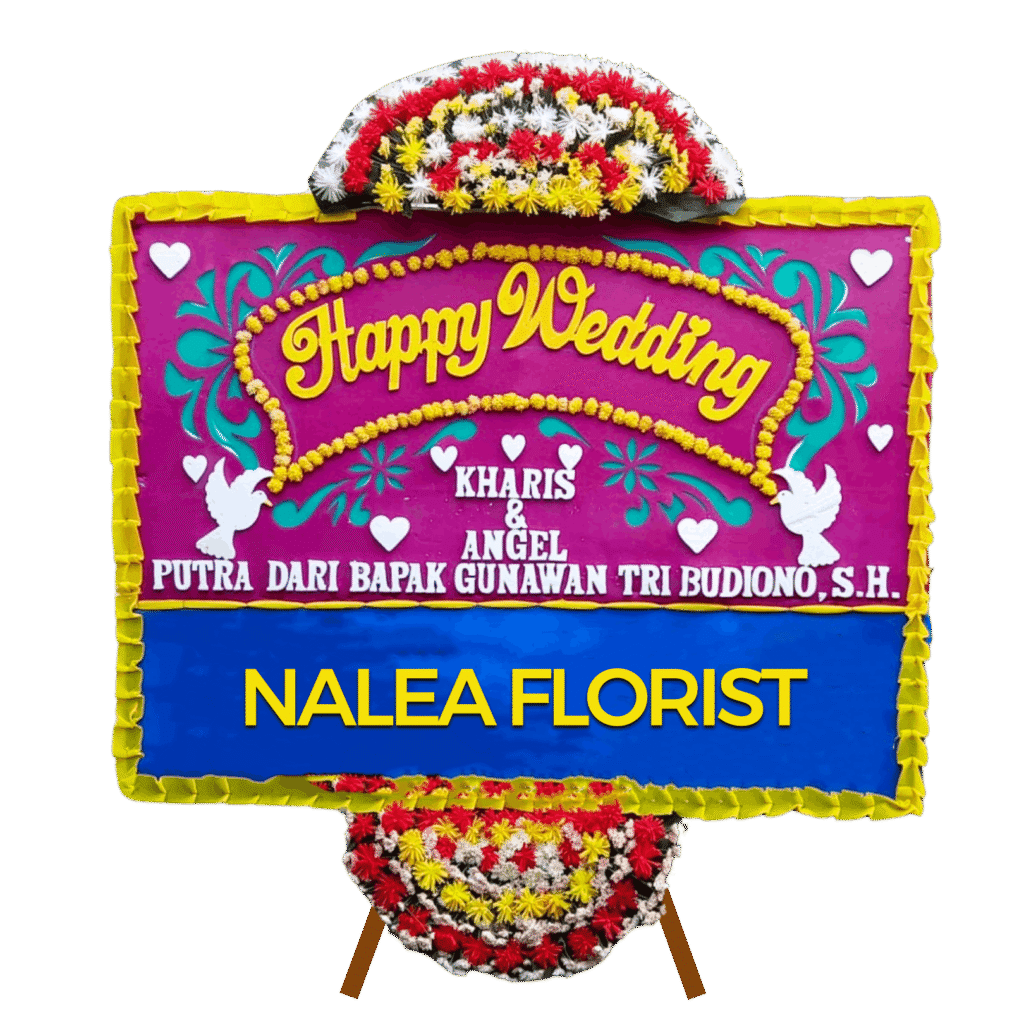 Karangan bunga papan Happy Wedding Nalea Florist WINONA 23 dengan rangkaian bunga segar