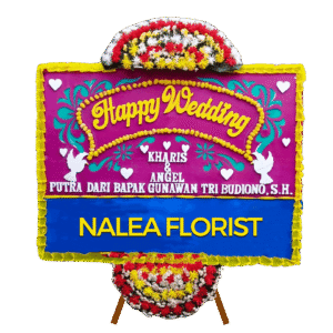 Karangan bunga papan Happy Wedding Nalea Florist WINONA 23 dengan rangkaian bunga segar