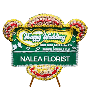 Karangan bunga papan happy wedding nalea florist AMELIA 01 dengan rangkaian bunga segar