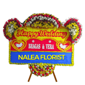 Karangan bunga papan Happy Wedding Nalea Florist HANNA 08 dengan rangkaian bunga segar