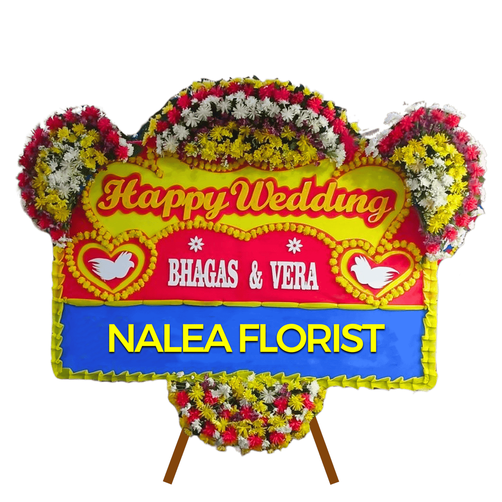 Karangan bunga papan Happy Wedding Nalea Florist HANNA 08 dengan rangkaian bunga segar