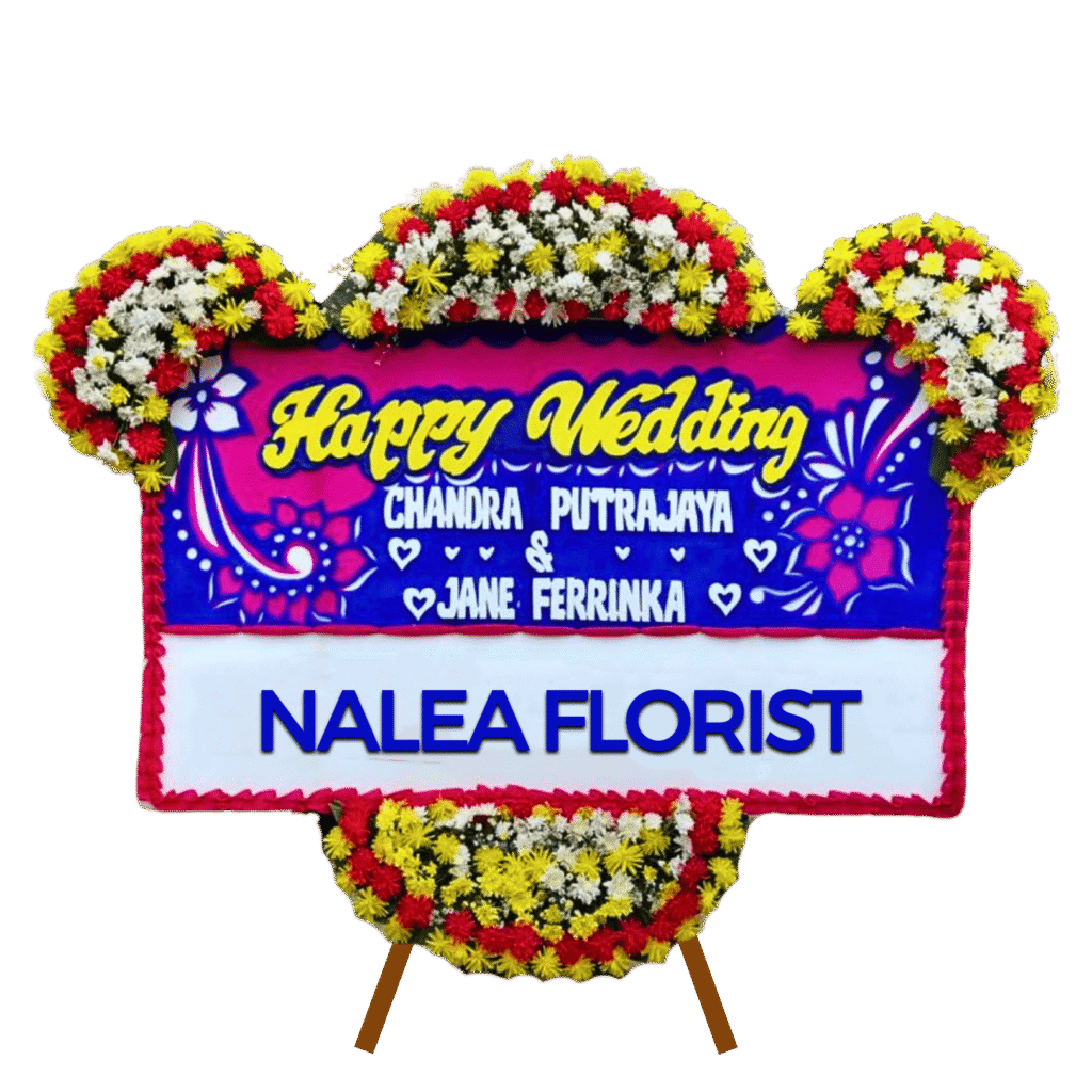 Karangan bunga papan Happy Wedding Nalea Florist KAYLA 11 dengan rangkaian bunga segar