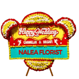 Karangan bunga papan Happy Wedding Nalea Florist LEONA 12 dengan rangkaian bunga segar