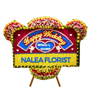 Karangan bunga papan Happy Wedding Nalea Florist PAULINA 16 dengan rangkaian bunga segar
