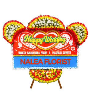 Karangan bunga papan Happy Wedding Nalea Florist QUEENARA 17 dengan rangkaian bunga segar