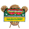 Karangan bunga papan Happy Wedding Nalea Florist RAISSA 18 dengan rangkaian bunga segar