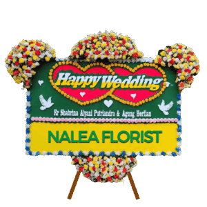 Karangan bunga papan Happy Wedding Nalea Florist RAISSA 18 dengan rangkaian bunga segar