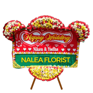Karangan bunga papan Happy Wedding Nalea Florist SABRINA 19 dengan rangkaian bunga segar