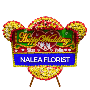 Karangan bunga papan Happy Wedding Nalea Florist XENIA 24 dengan rangkaian bunga segar