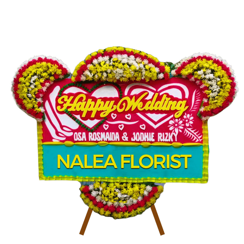 Karangan bunga papan Happy Wedding Nalea Florist YOLANDA 25 dengan rangkaian bunga segar