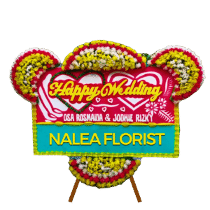 Karangan bunga papan Happy Wedding Nalea Florist YOLANDA 25 dengan rangkaian bunga segar