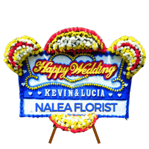Karangan bunga papan Happy Wedding Nalea Florist ZAHRA 26 dengan rangkaian bunga segar