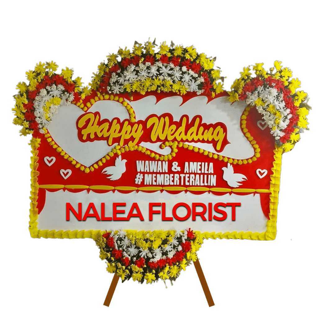 Karangan bunga papan Happy Wedding Nalea Florist ANNABELLE 27 dengan rangkaian bunga segar
