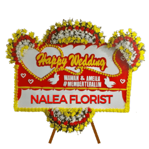 Karangan bunga papan Happy Wedding Nalea Florist ANNABELLE 27 dengan rangkaian bunga segar