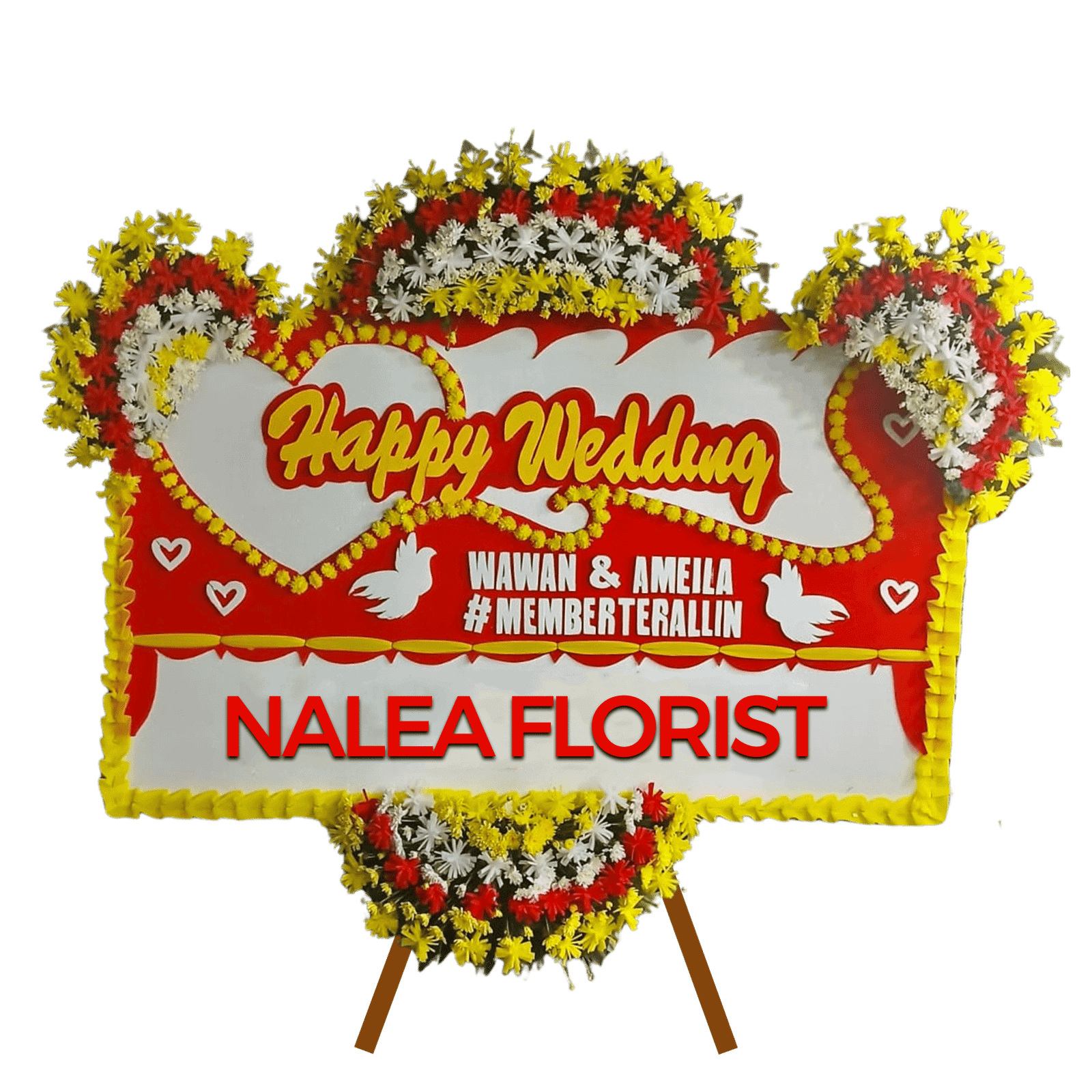 Karangan bunga papan Happy Wedding Nalea Florist ANNABELLE 27 dengan rangkaian bunga segar