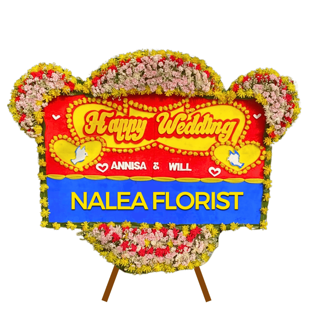 Karangan bunga papan Happy Wedding Nalea Florist CALISTA 28 dengan rangkaian bunga segar