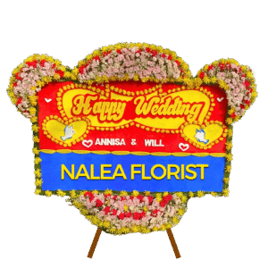 Karangan bunga papan Happy Wedding Nalea Florist CALISTA 28 dengan rangkaian bunga segar