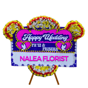 Karangan bunga papan Happy Wedding Nalea Florist FELICIA 31 dengan rangkaian bunga segar