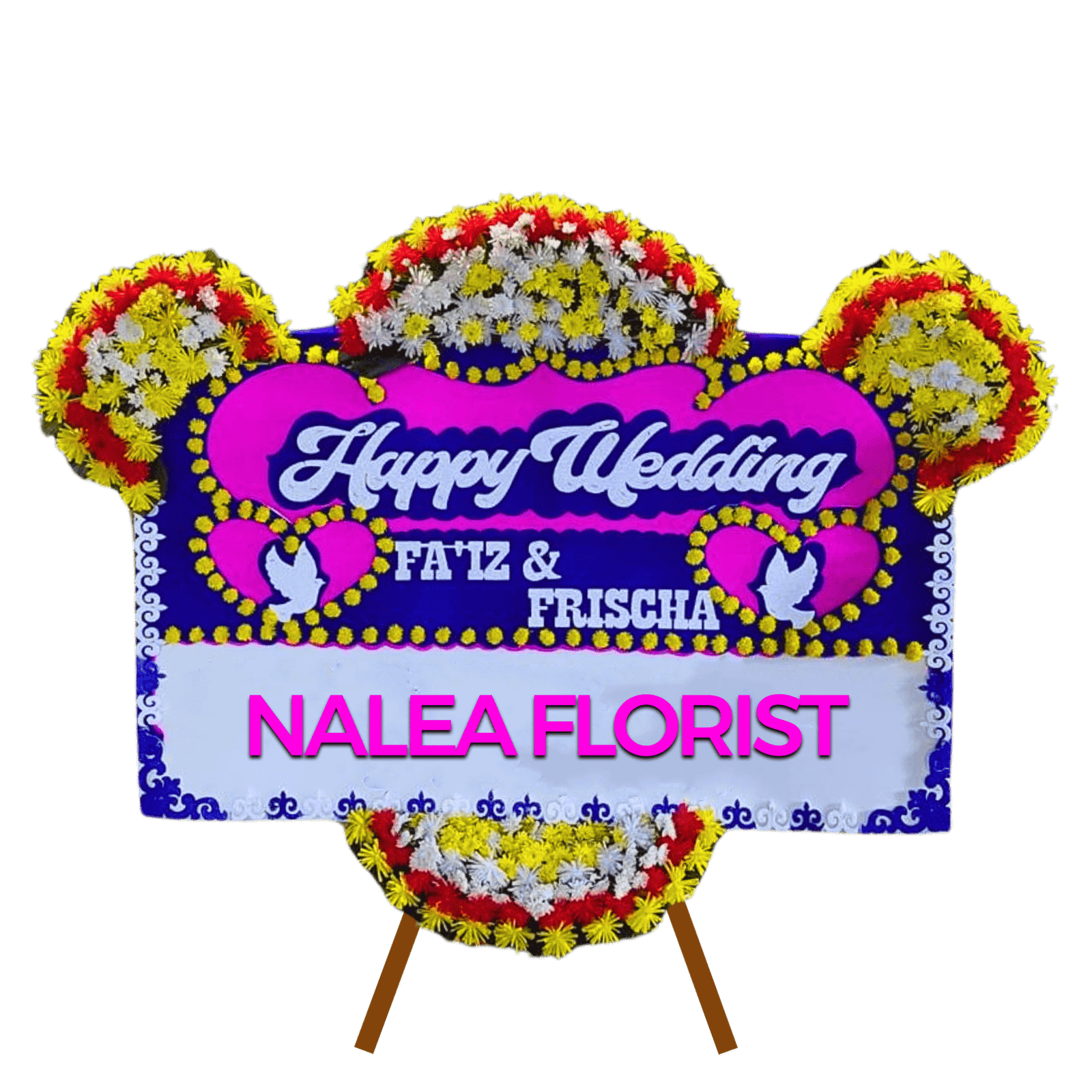 Karangan bunga papan Happy Wedding Nalea Florist FELICIA 31 dengan rangkaian bunga segar