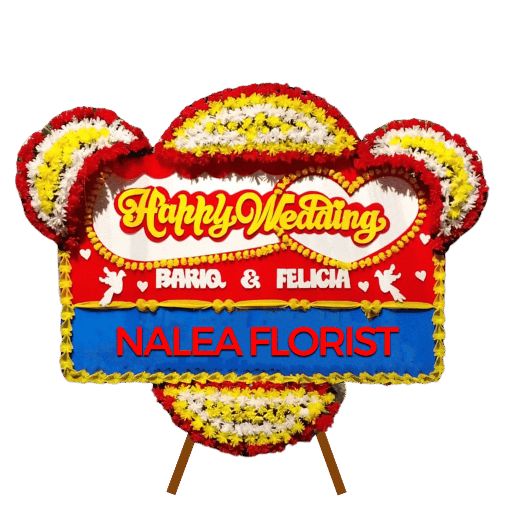 Karangan bunga papan Happy Wedding Nalea Florist GENEVIEVE 32 dengan rangkaian bunga segar