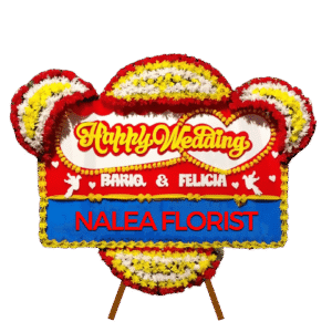 Karangan bunga papan Happy Wedding Nalea Florist GENEVIEVE 32 dengan rangkaian bunga segar