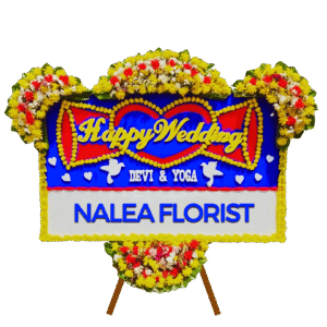 Karangan bunga papan Happy Wedding Nalea Florist HELENIA 33 dengan rangkaian bunga segar