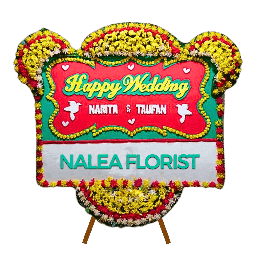 Karangan bunga papan Happy Wedding Nalea Florist ELIANA 05 dengan rangkaian bunga segar