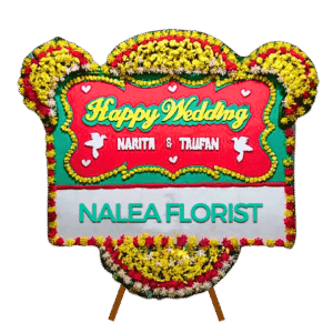 Karangan bunga papan Happy Wedding Nalea Florist ELIANA 05 dengan rangkaian bunga segar