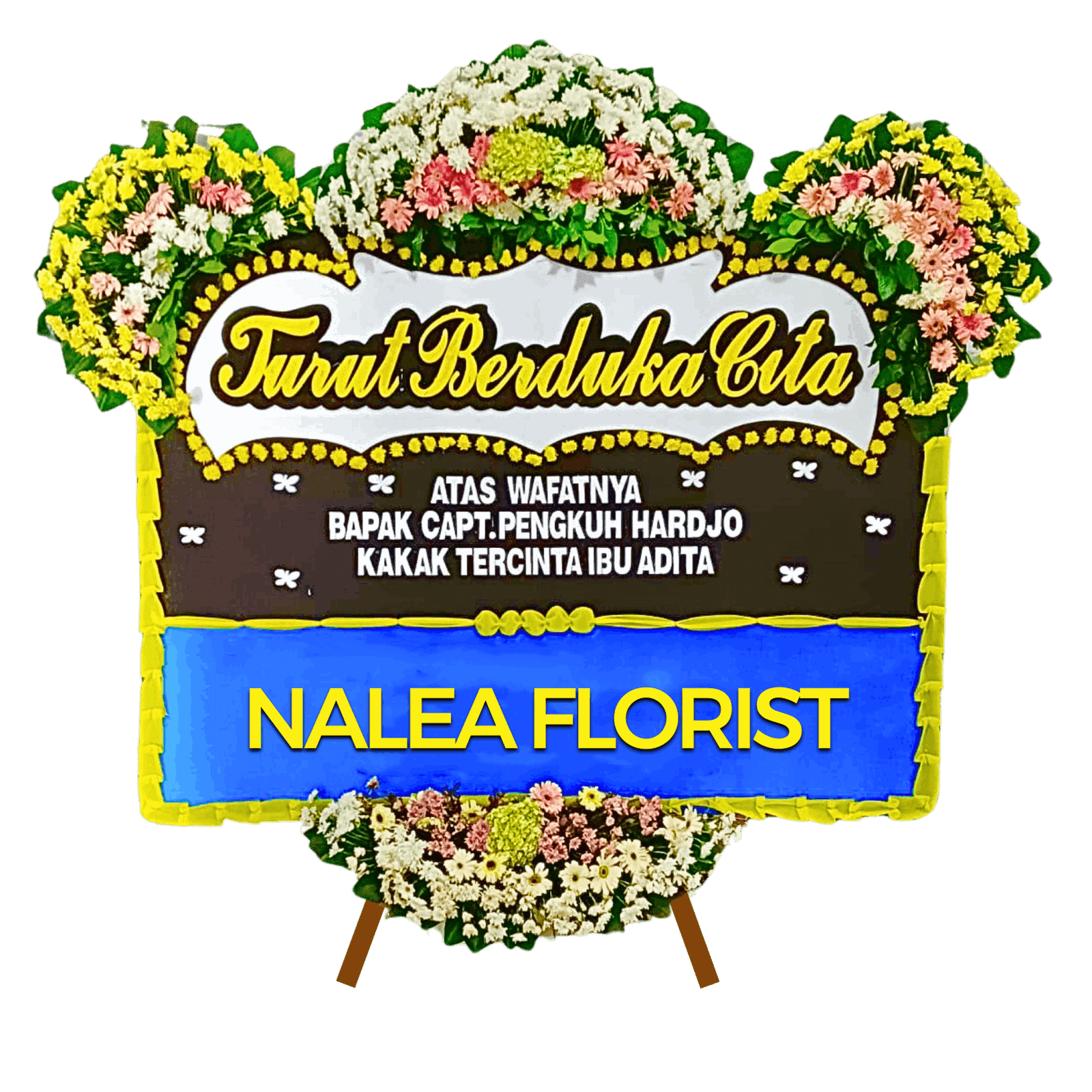 Karangan bunga papan duka cita Nalea Florist LUCELLA 12 dengan rangkaian bunga segar