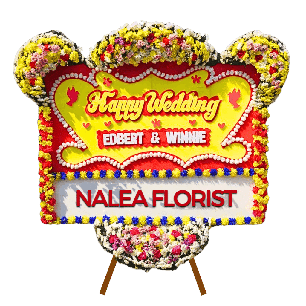 Karangan bunga papan Happy Wedding Nalea Florist PENELOPE 16 dengan rangkaian bunga segar