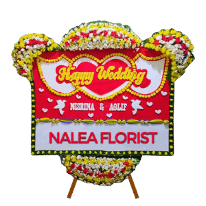 Karangan bunga papan Happy Wedding Nalea Florist VIOLETTA 22 dengan rangkaian bunga segar