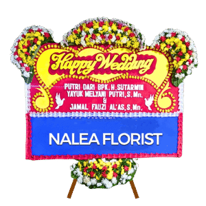 Karangan bunga papan Happy Wedding Nalea Florist ZARIA 25 dengan rangkaian bunga segar