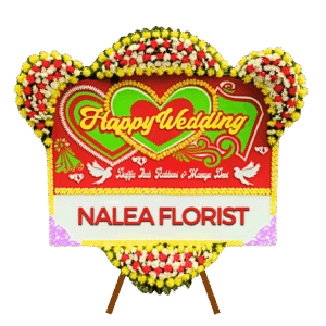 Karangan bunga papan Happy Wedding Nalea Florist BELLADONNA 27 dengan rangkaian bunga segar