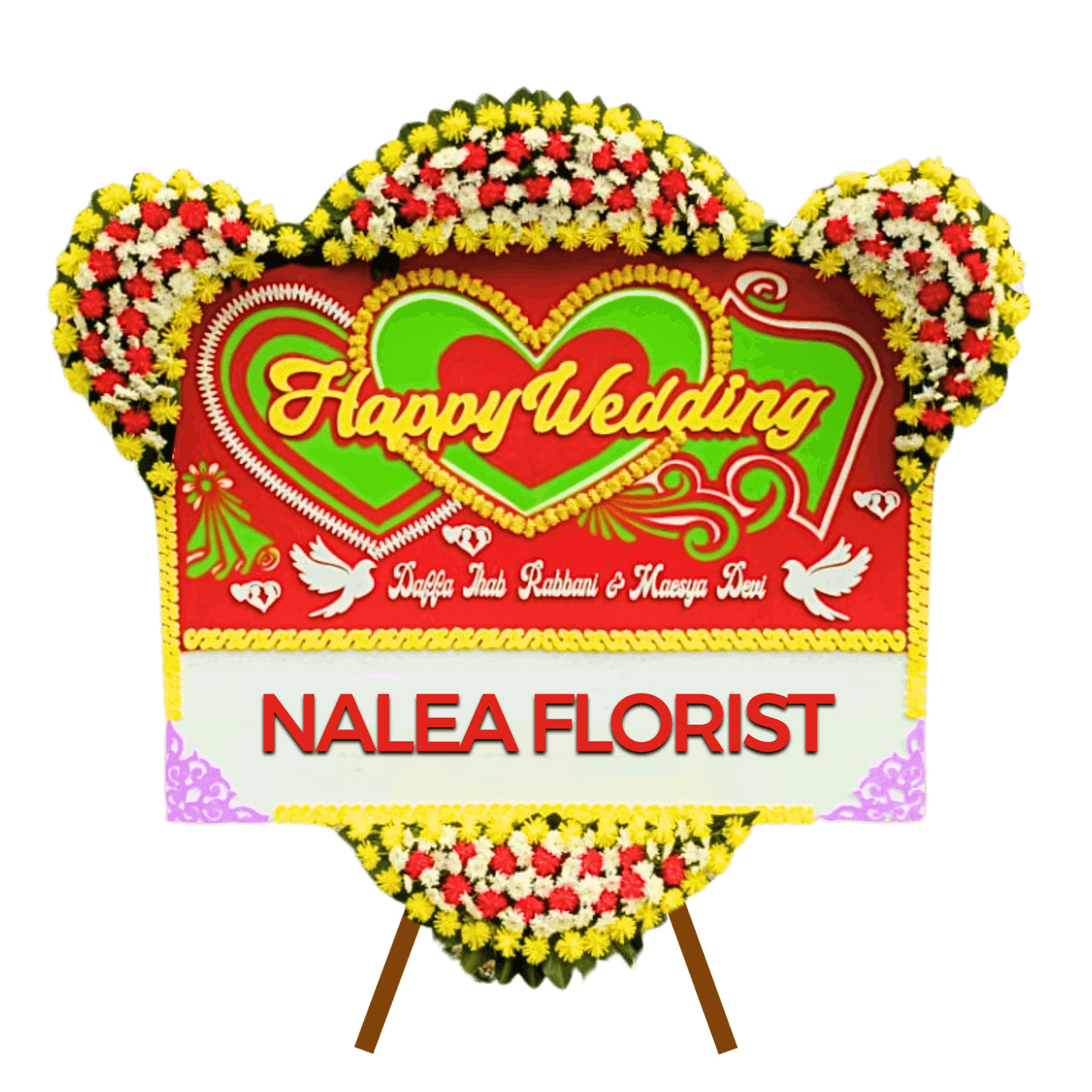 Karangan bunga papan Happy Wedding Nalea Florist BELLADONNA 27 dengan rangkaian bunga segar