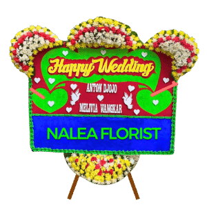 Karangan bunga papan Happy Wedding Nalea Florist CORDELIA 28 dengan rangkaian bunga segar