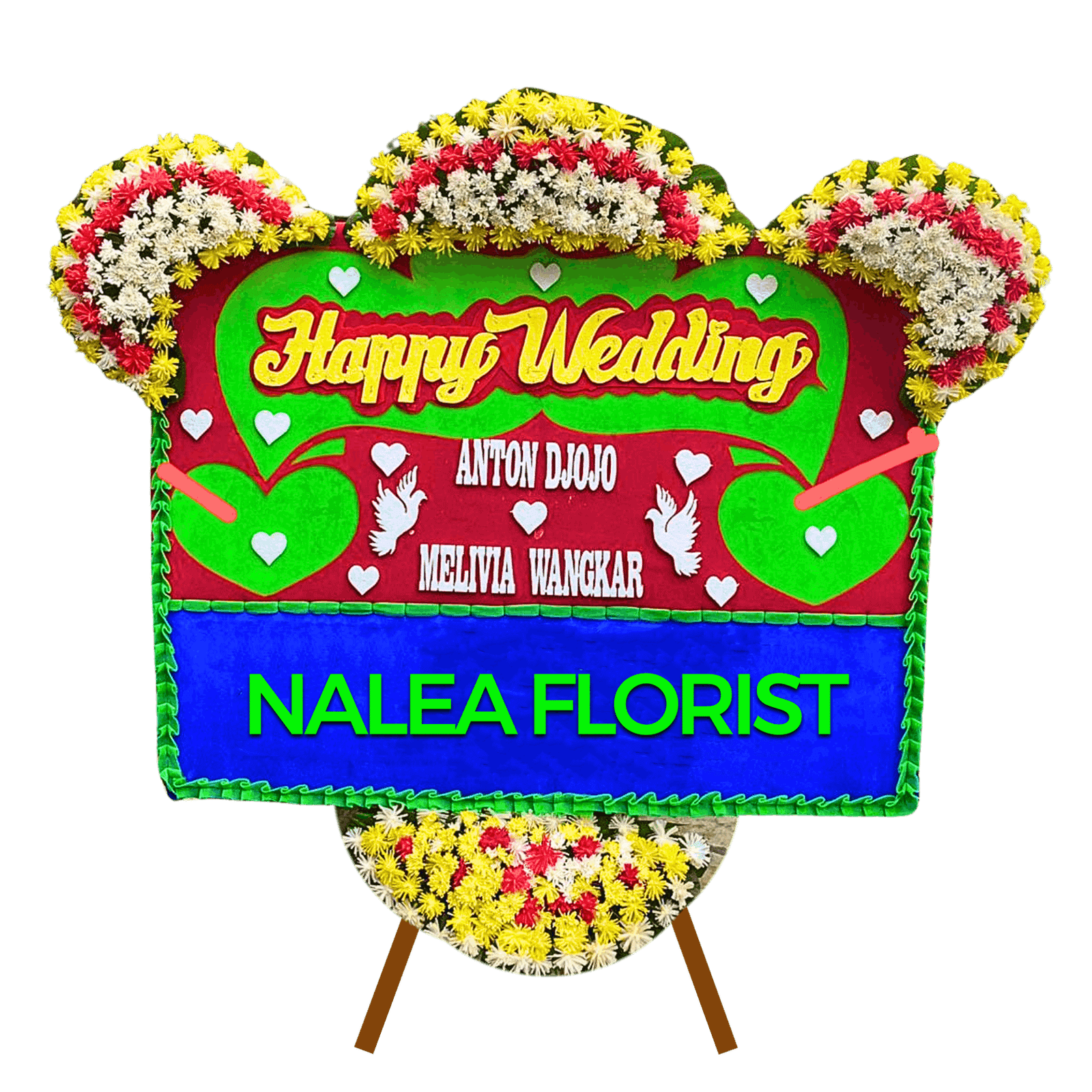 Karangan bunga papan Happy Wedding Nalea Florist CORDELIA 28 dengan rangkaian bunga segar