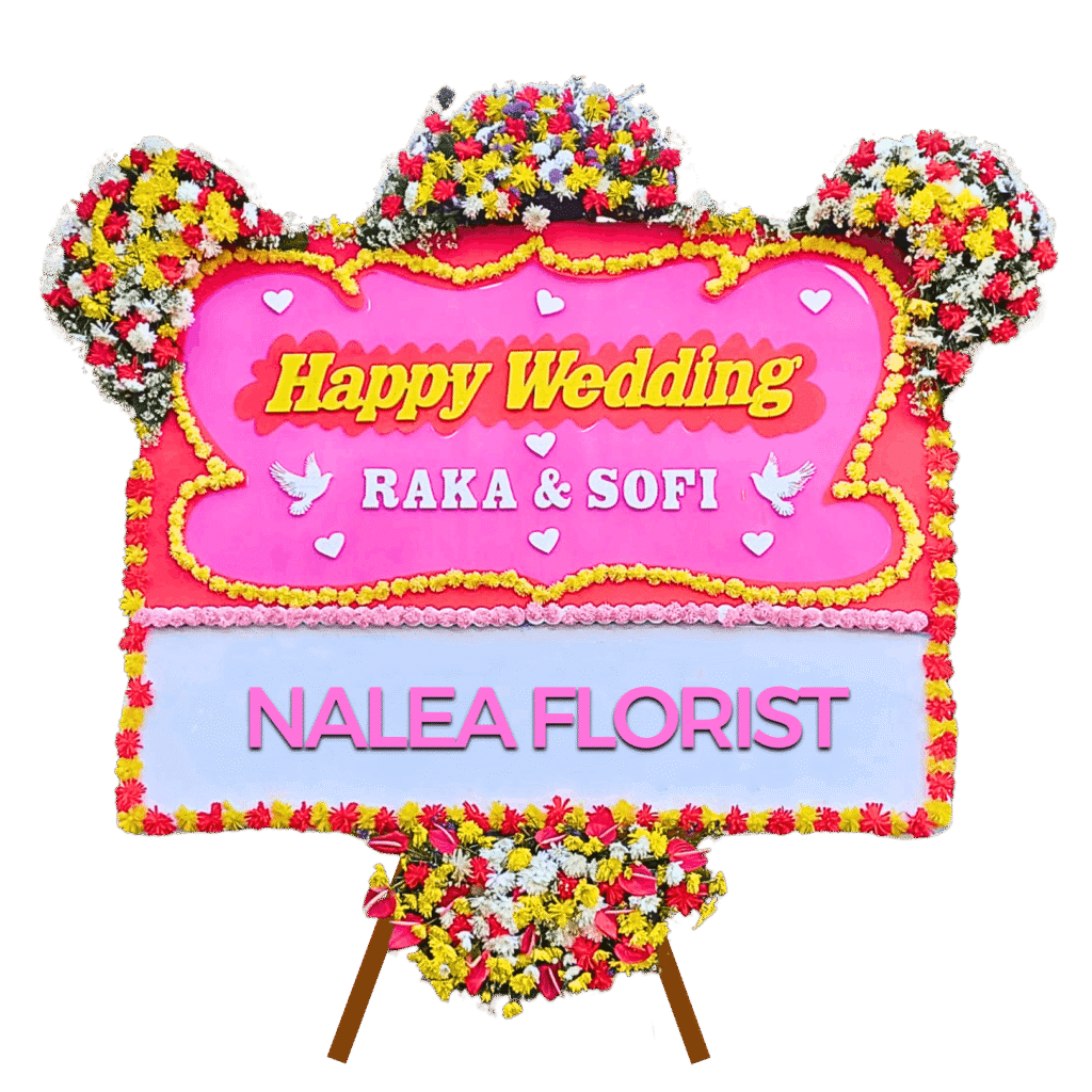 Karangan bunga papan Happy Wedding Nalea Florist DOROTHEA 29 dengan rangkaian bunga segar