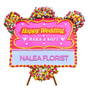 Karangan bunga papan Happy Wedding Nalea Florist DOROTHEA 29 dengan rangkaian bunga segar