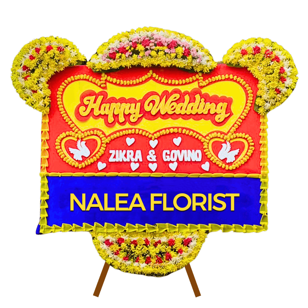 Karangan bunga papan Happy Wedding Nalea Florist FLORENCIA 31 dengan rangkaian bunga segar