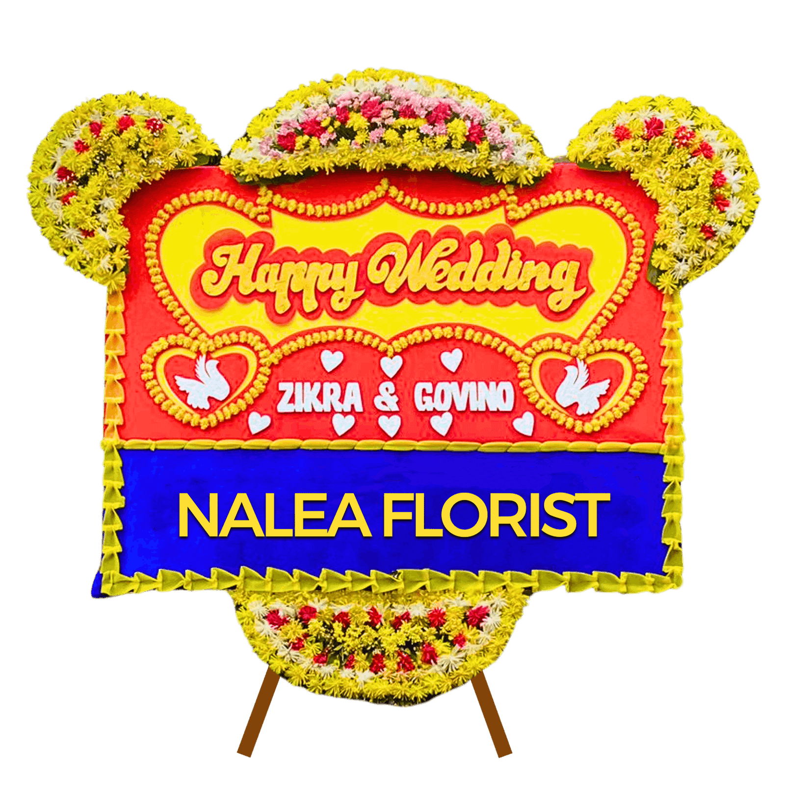 Karangan bunga papan Happy Wedding Nalea Florist FLORENCIA 31 dengan rangkaian bunga segar