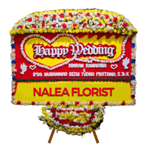 Karangan bunga papan Happy Wedding Nalea Florist OPHELIA 38 dengan rangkaian bunga segar